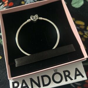 Pandora Silver Heart Clasp Bangle Bracelet